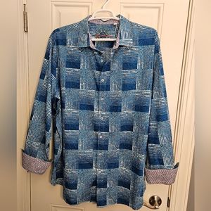 Robert Graham Long Sleeve Turquoise Patterned Shirt 2XLT